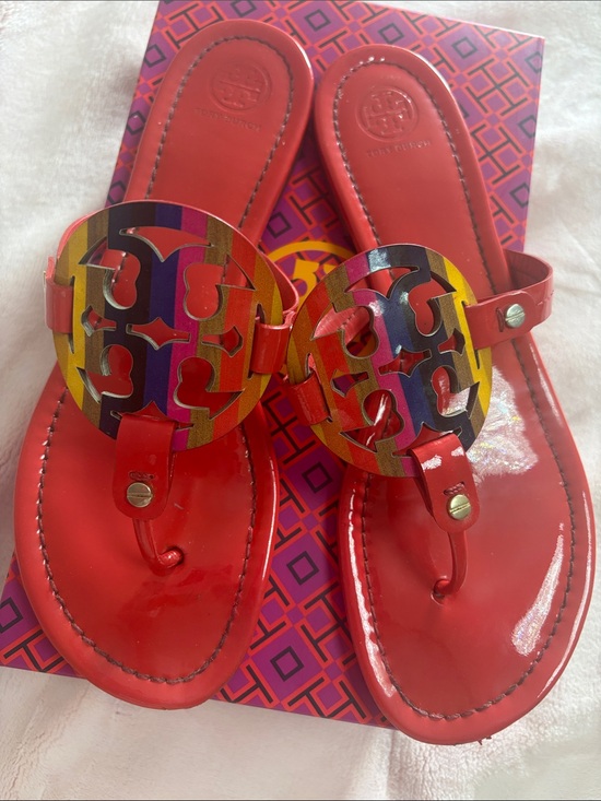 Tory Burch Shoes - Tory Burch Red with Rainbow Miller Patent Sandals